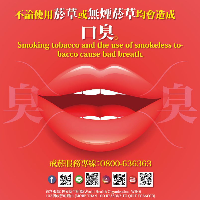 不論使用菸草或無煙菸草均會造成口臭文章照片