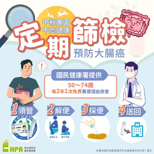 中秋團圓不忘健康、定期篩檢 預防大腸癌